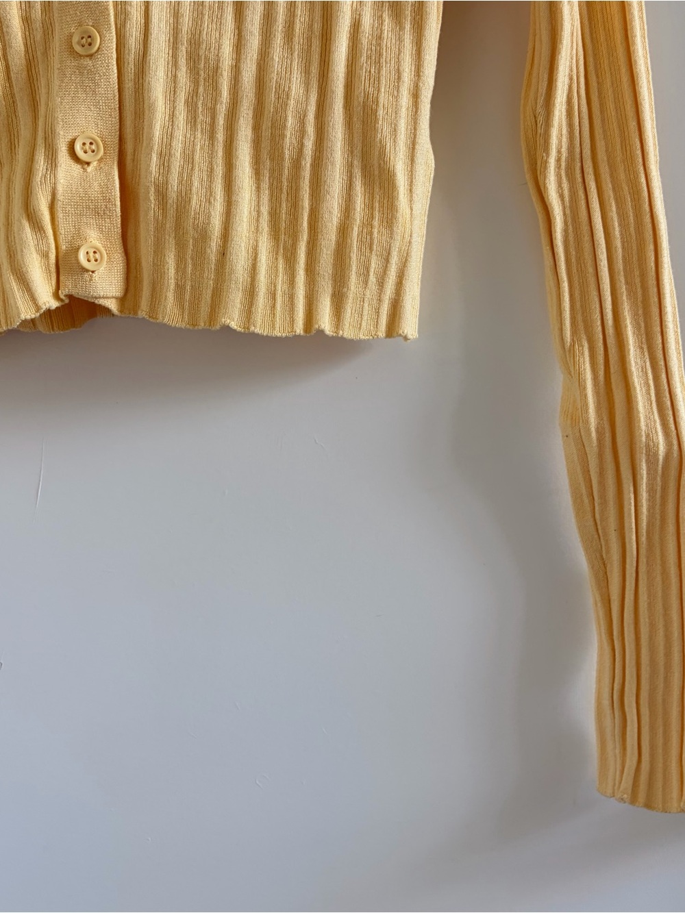 Garage Ribbed Cropped Button-Up Cardigan in Yellow - Picture 3 of 4